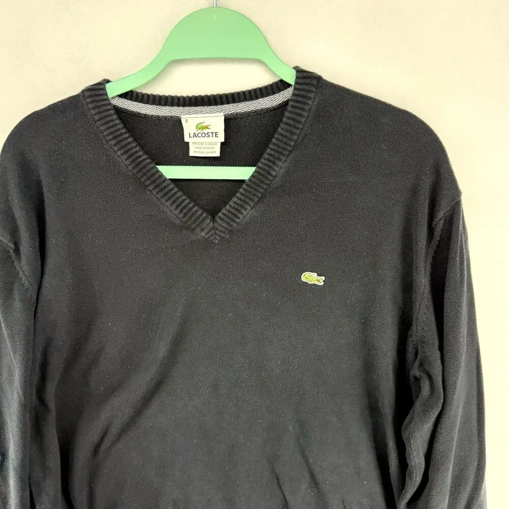Lacoste VNeck Long Sleeve Light Weight Sweater Mens Size 6 XL‎ 100% Cotton